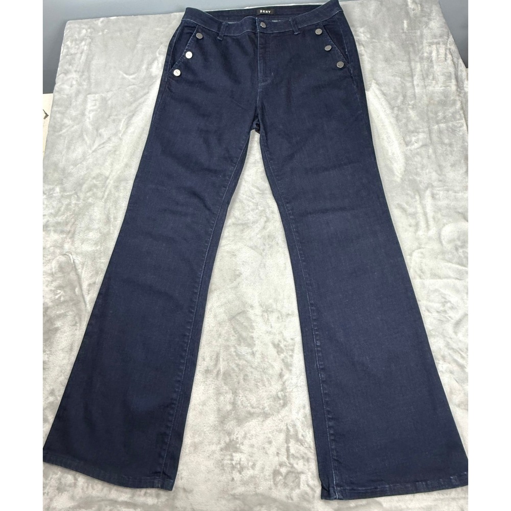 DKNY Womens Dark Wash Wide Leg Sailor Button Denim Jeans Size 32/14